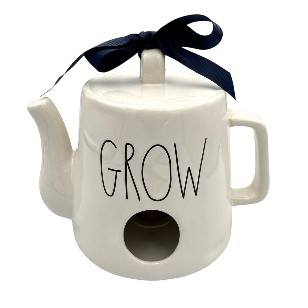 Rae Dunn GROW White Ceramic Teapot Birdhouse NEW House Decor Collectible